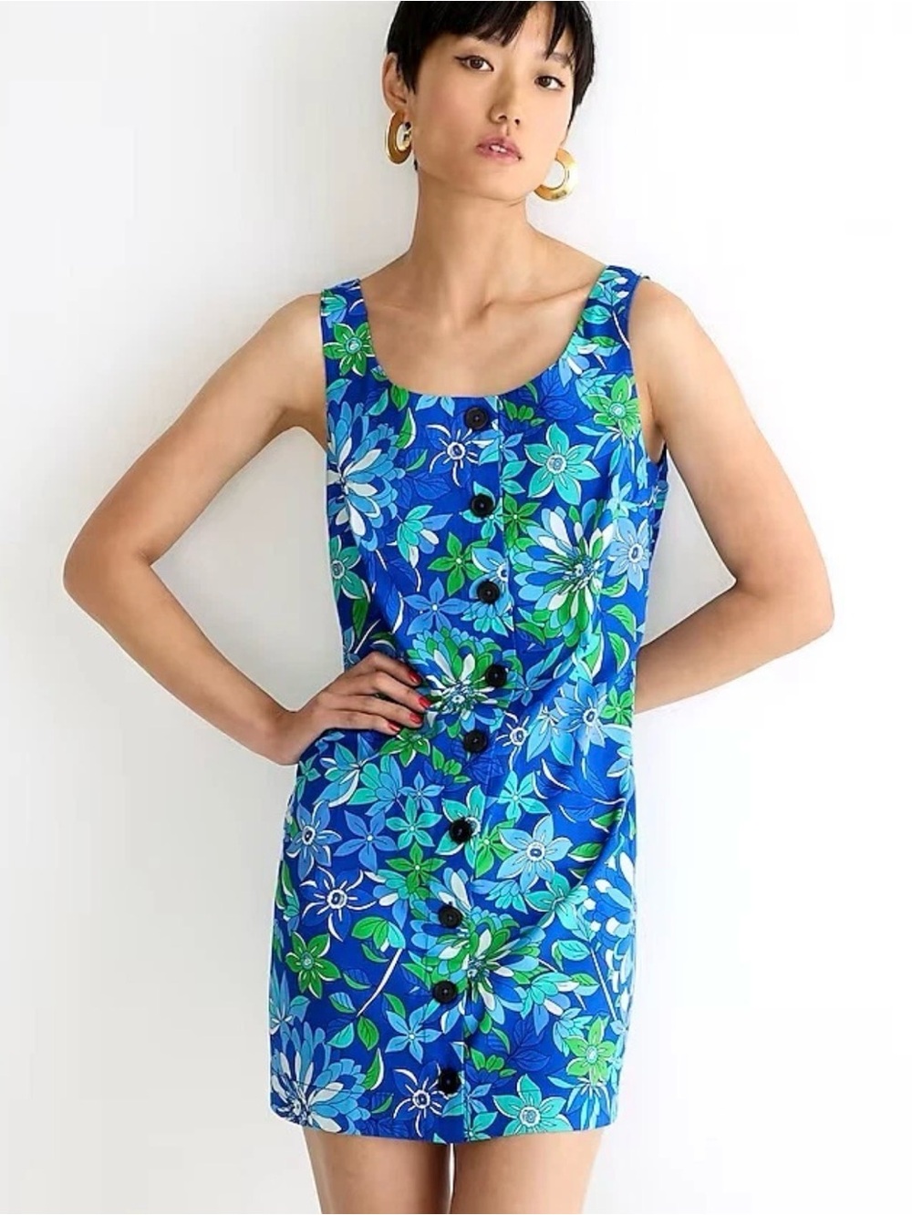 J.Crew Button-front shift dress in cobalt floral, size M